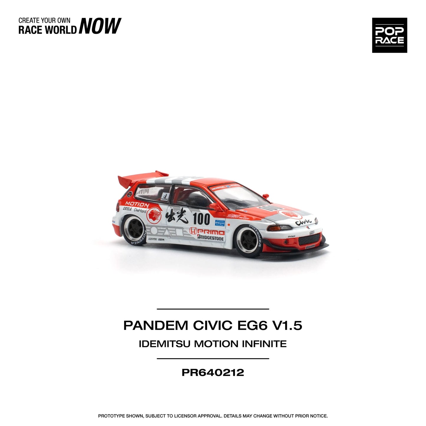 Right side view of 1:64 Honda Civic EG6 Pandem Idemitsu diecast car