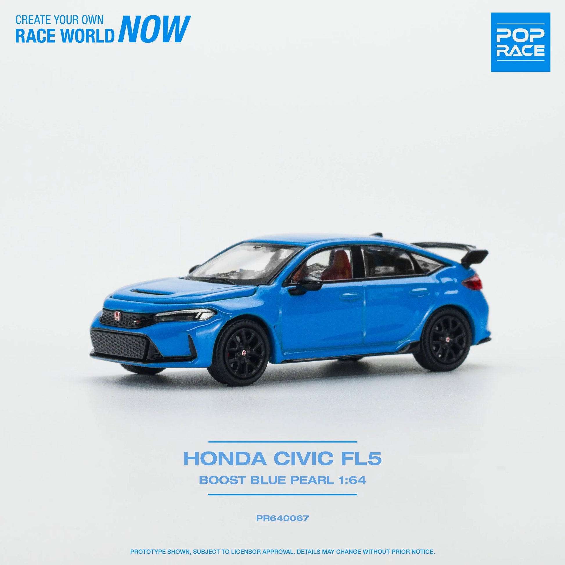 Front-left angled shot of Honda Civic Type-R FL5 Boost Blue Pearl 1:64 diecast model