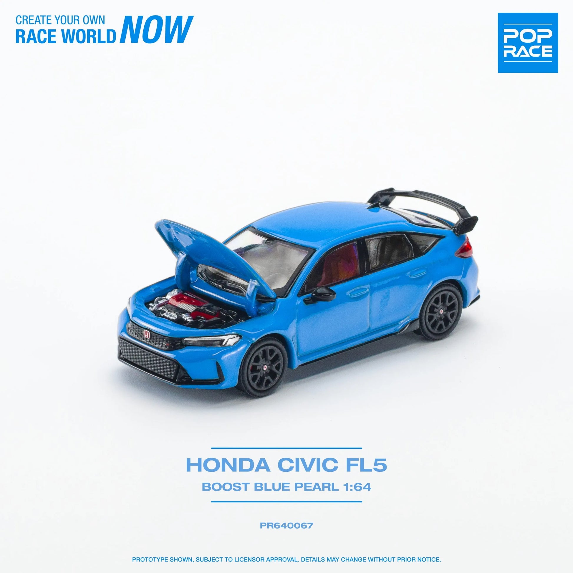 Front view of Honda Civic Type-R FL5 Boost Blue Pearl 1:64 diecast model out of box