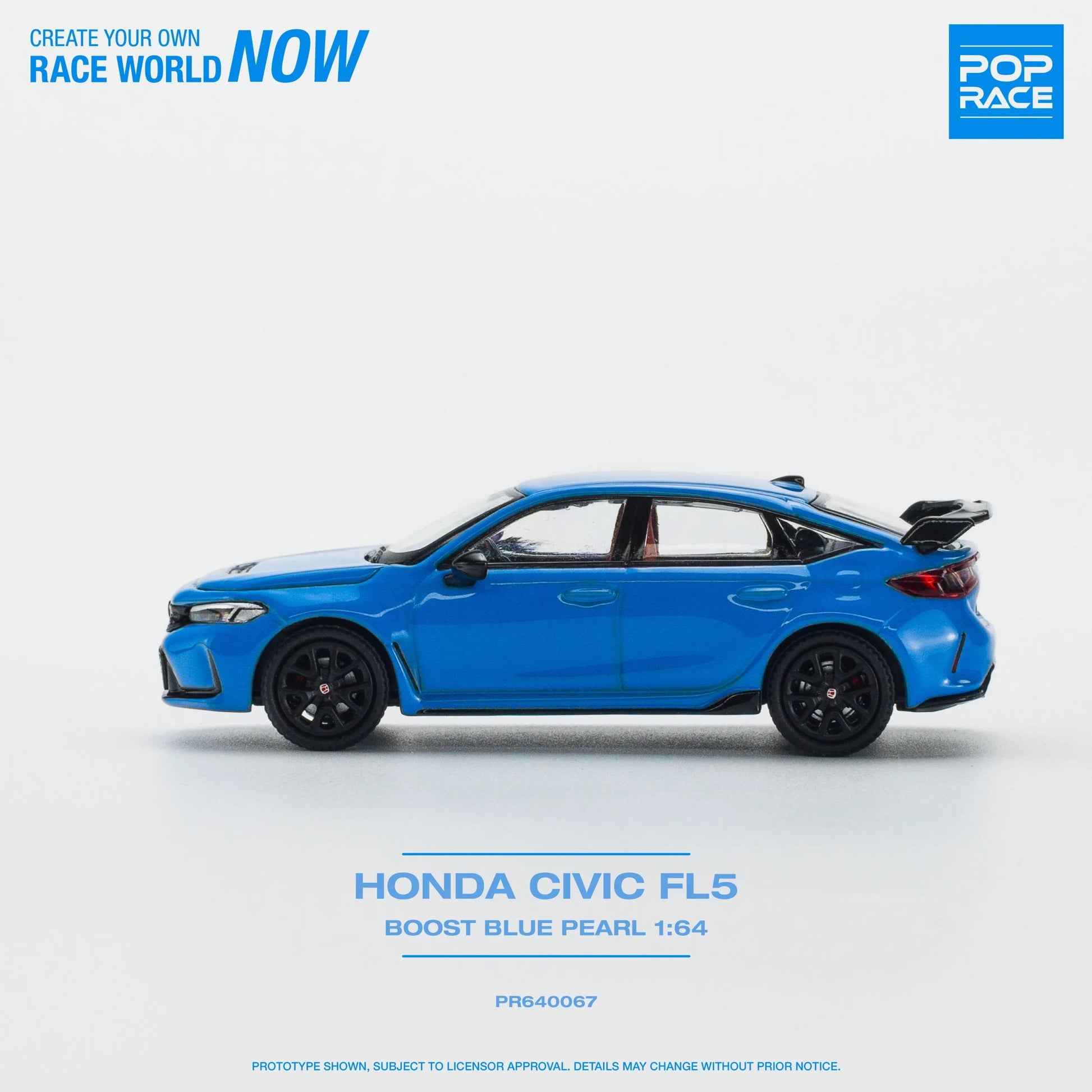 Left side of Honda Civic Type-R FL5 Boost Blue Pearl 1:64 diecast model