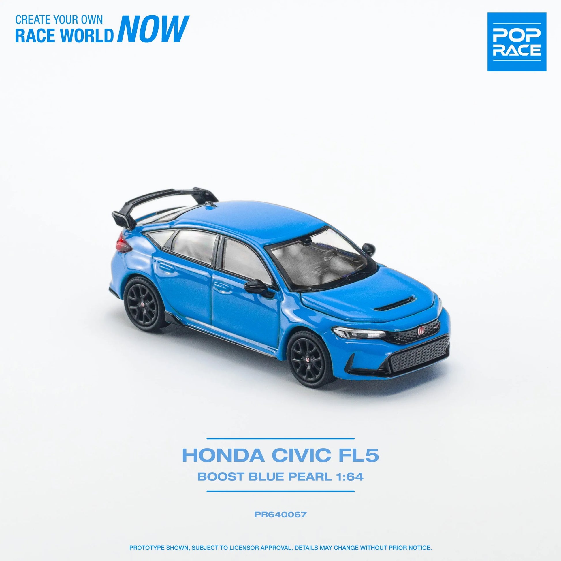 Top-down view of Honda Civic Type-R FL5 Boost Blue Pearl 1:64 diecast model