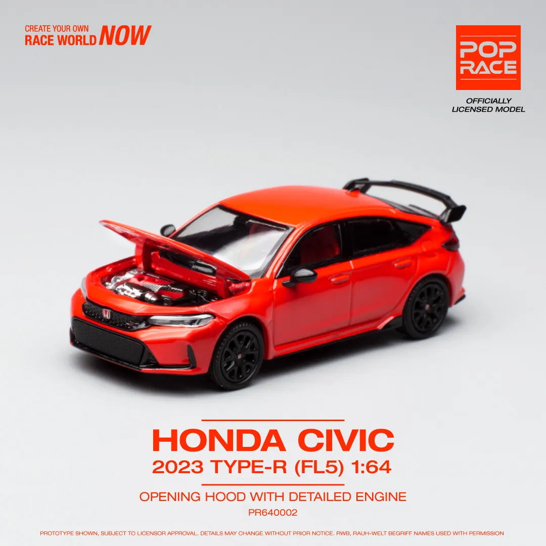 Front view of Honda Civic Type-R FL5 Rallye Red 1:64 diecast model out of box