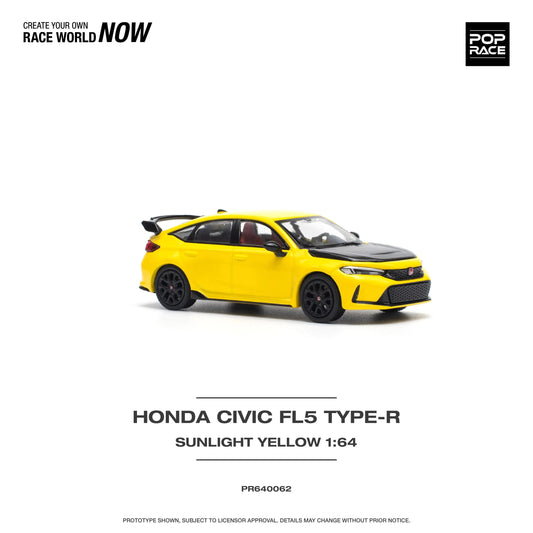 Right side profile of Honda Civic Type-R FL5 Yellow 1:64 scale model