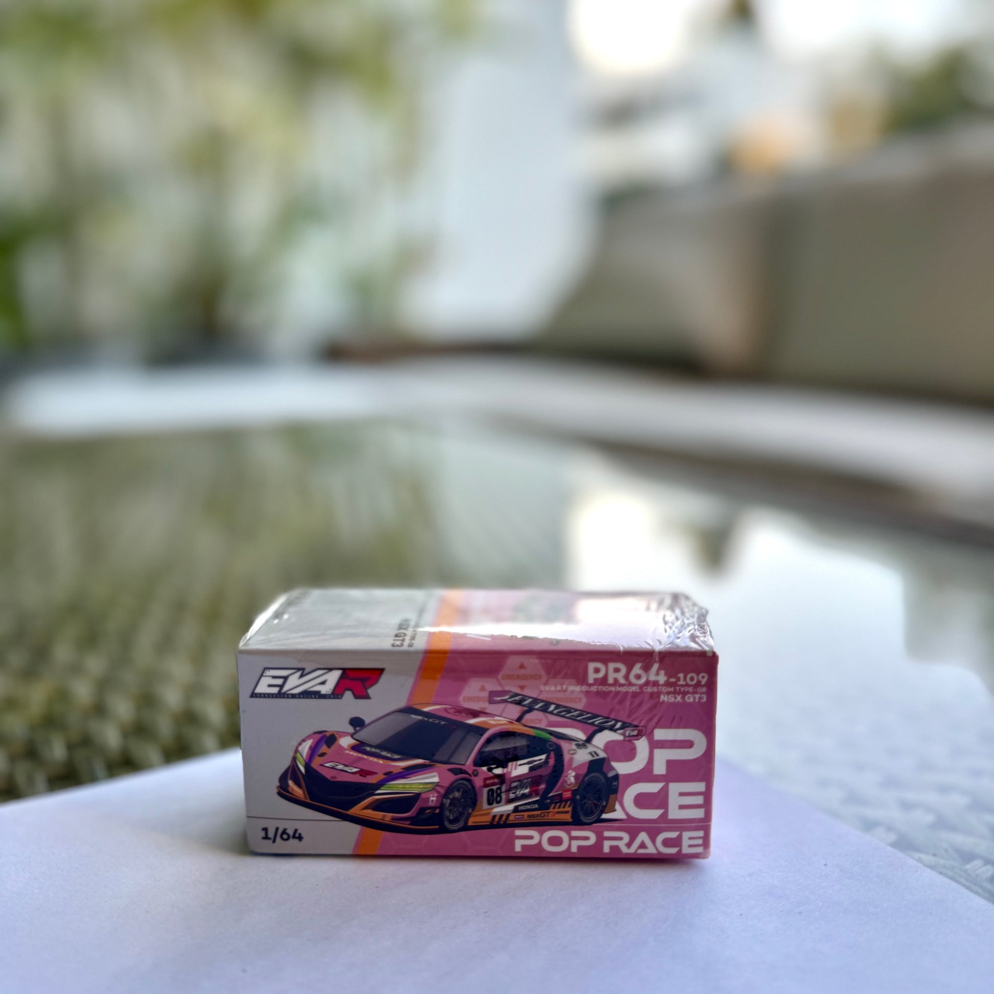 Front view of Honda NSX Type-08 GT3 EVA RT diecast by Pop Race