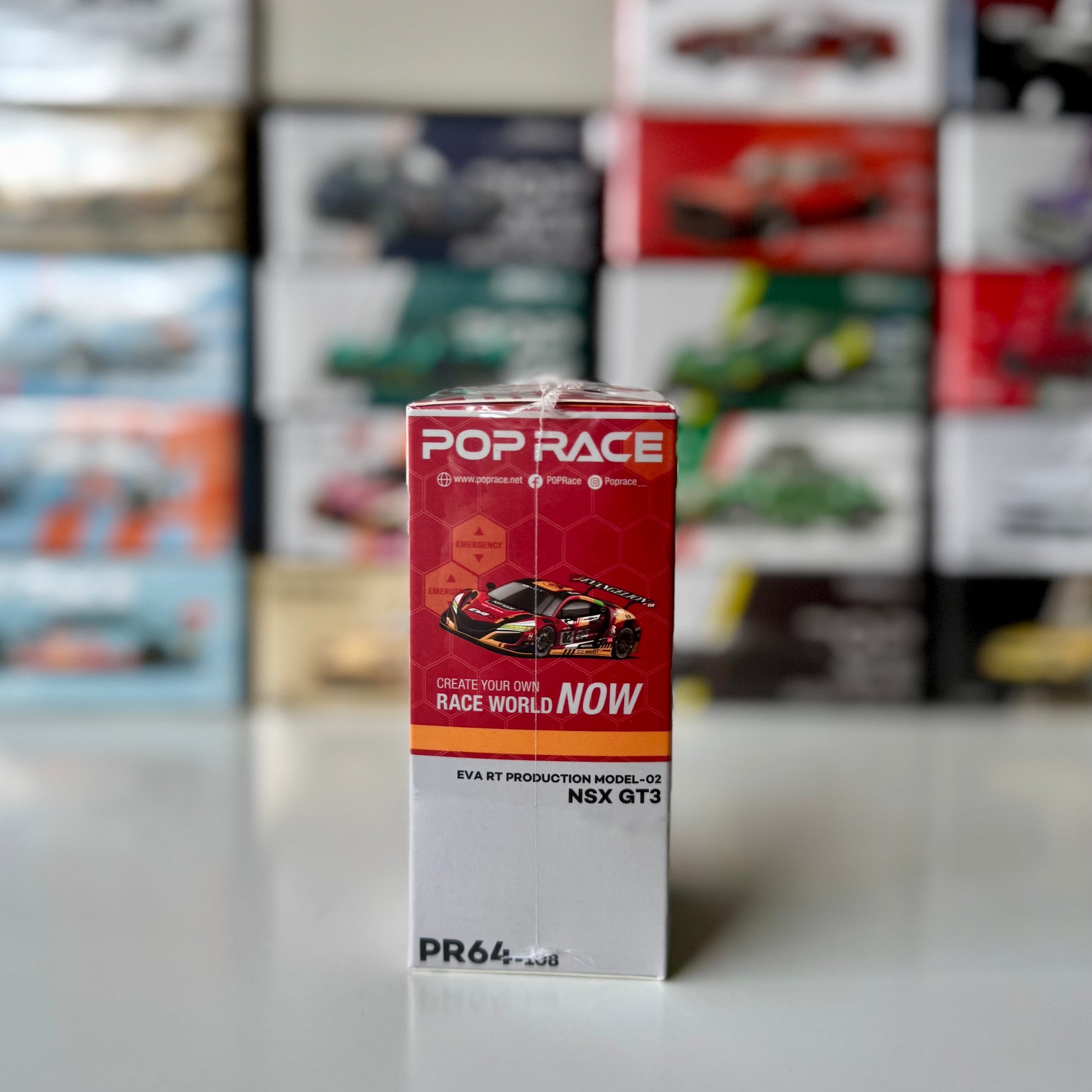 Rear view of Pop Race Honda NSX GT3 EVO EVA diecast car