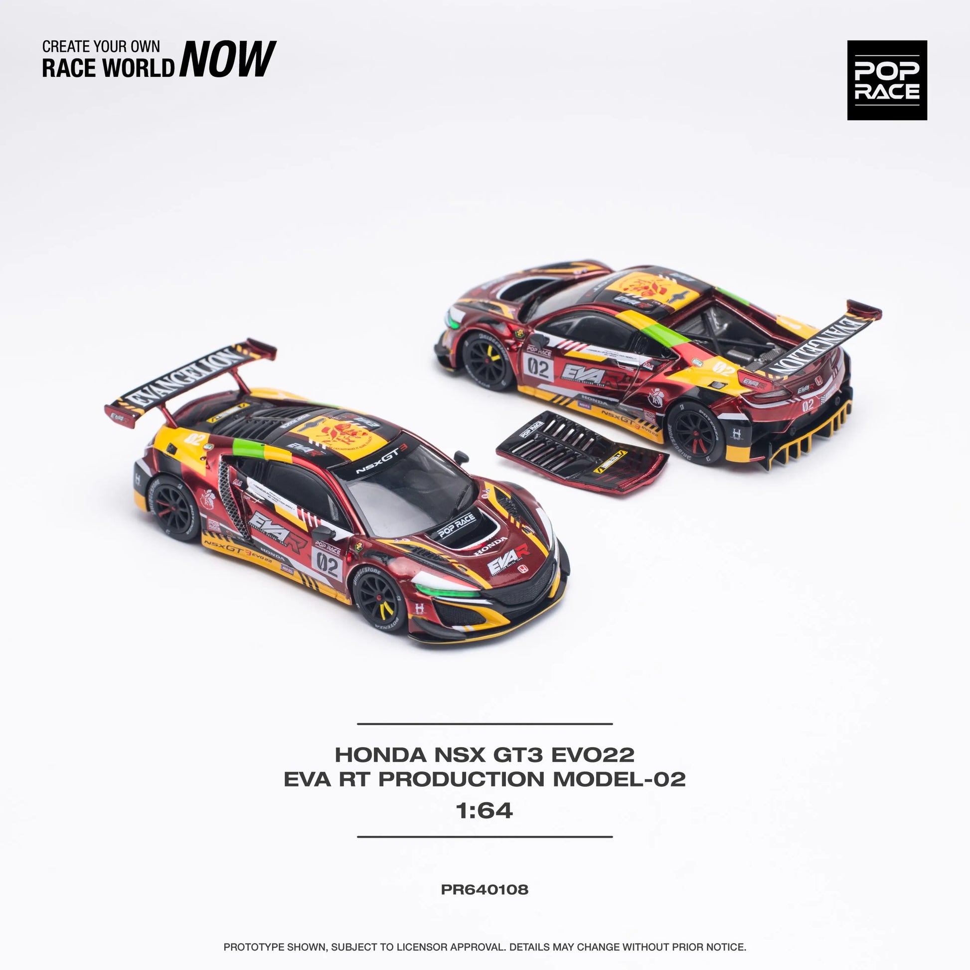 Front view of 2 Honda NSX GT3 EVO EVA RT Production Model-02 cars by Pop Race