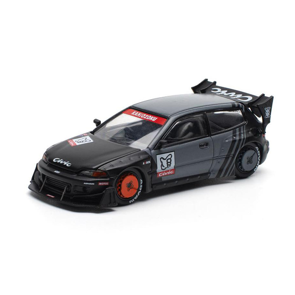 Front angle of unboxed Honda Pandem Civic EG6 Kanjozoku diecast by Pop Race