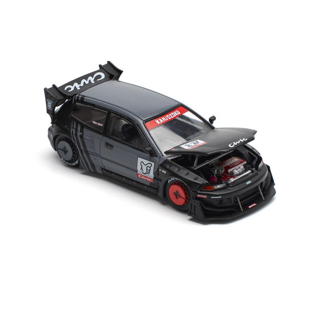 Front angle of unboxed Honda Pandem Civic EG6 Kanjozoku diecast by Pop Race
