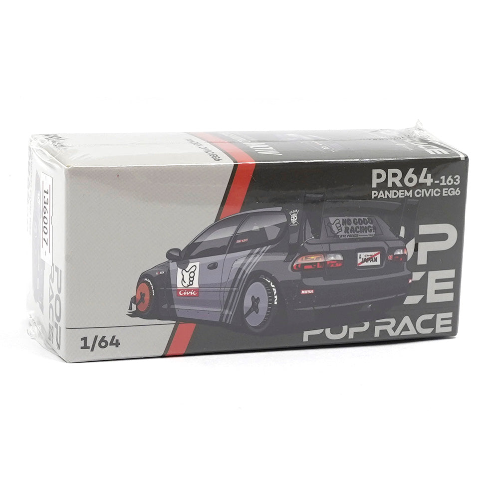 Boxed packaging view of Pop Race Honda Civic EG6 Kanjozoku 1:64 diecast car