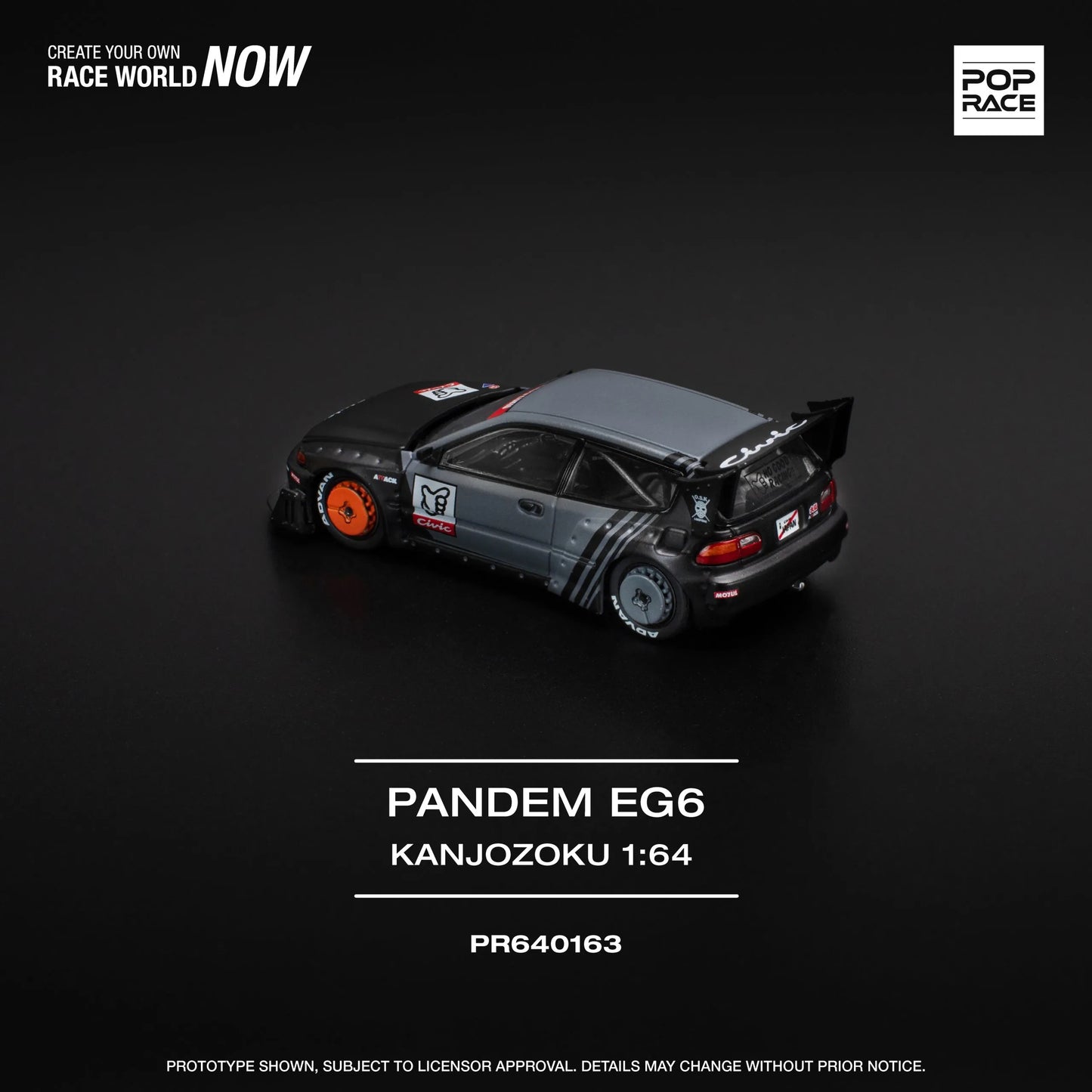 Rear angle of Honda Civic EG6 Kanjozoku model by Pop Race in 1:64