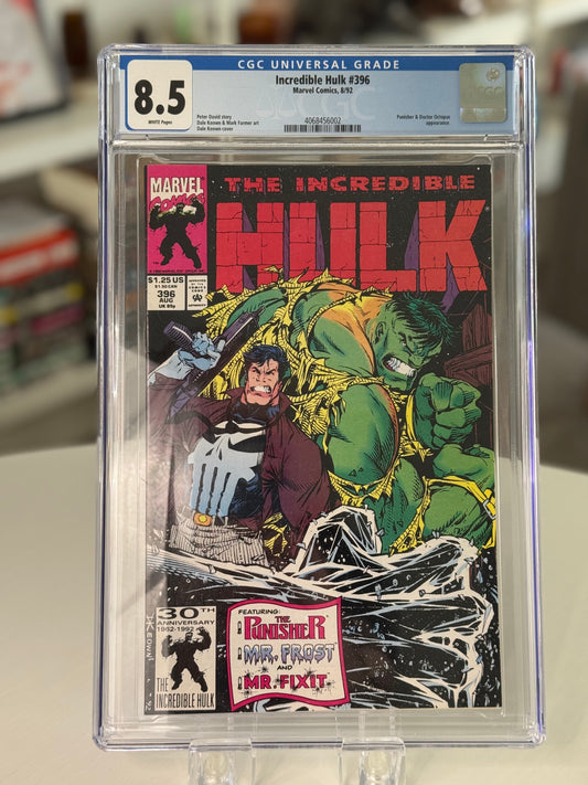 CGC 8.5 graded Incredible Hulk #396 comic featuring appearances by the Punisher and Doctor Octopus
