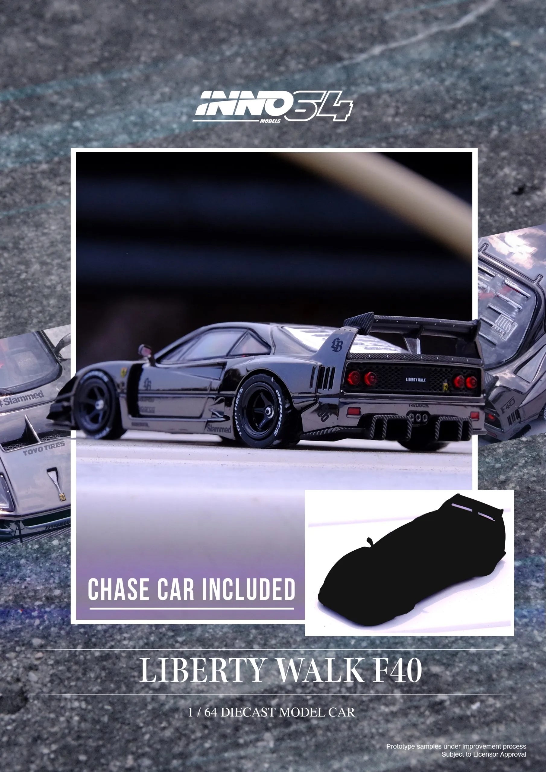 Brochure of INNO64 Ferrari F40 LBWK Chrome Black 1:64 diecast model