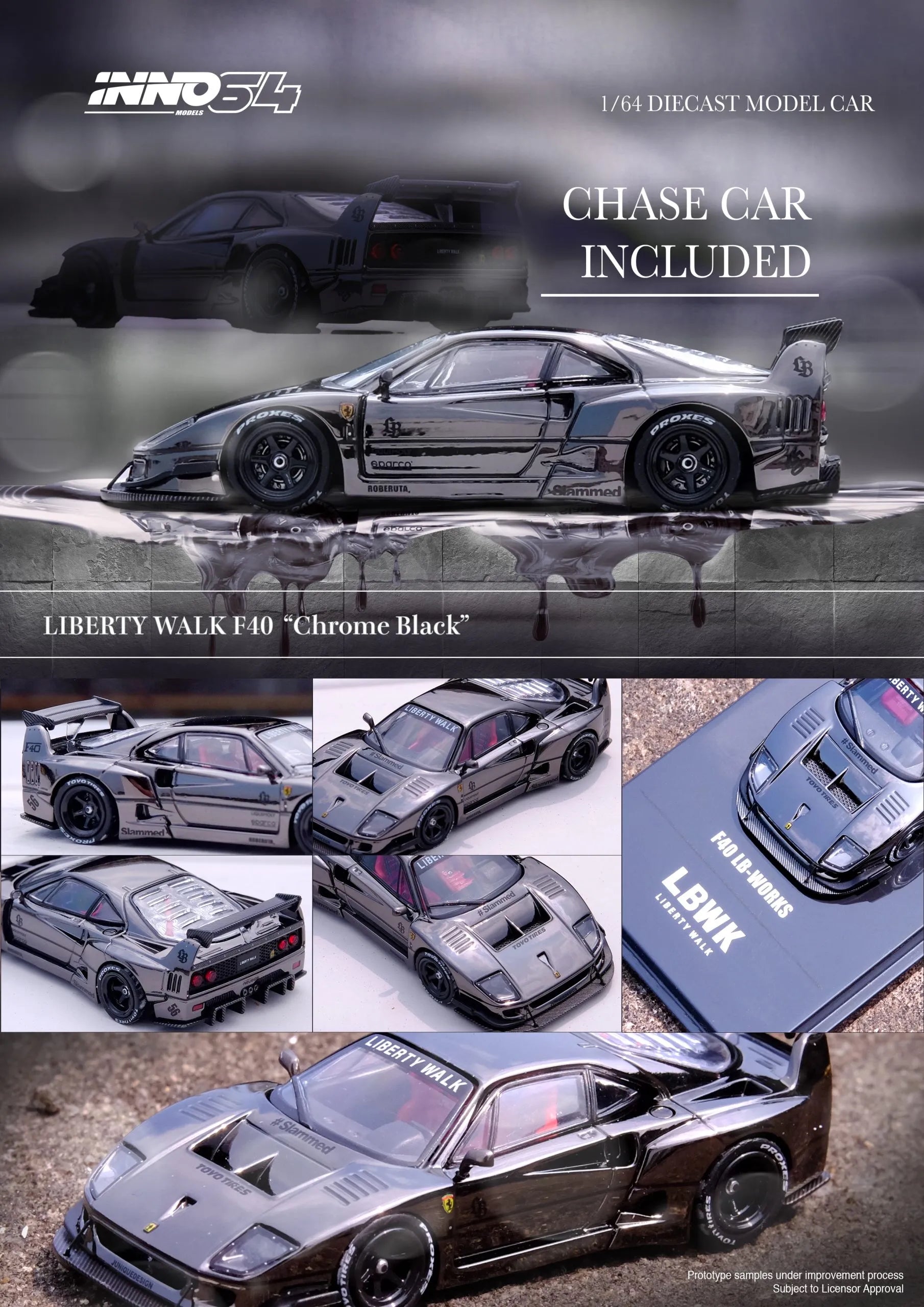 Another brochure of INNO64 Ferrari F40 LBWK Chrome Black 1:64 diecast model