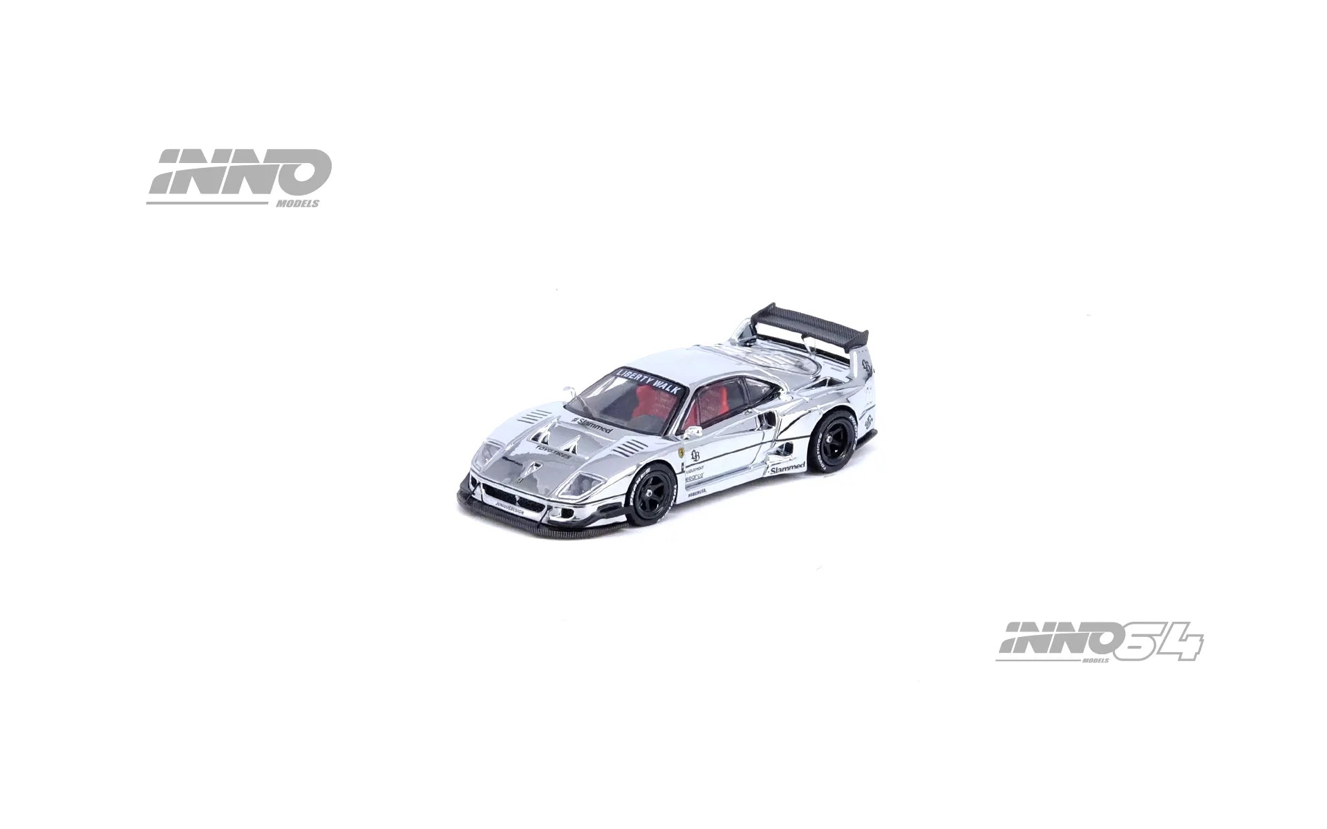 Side profile of LBWK Ferrari F40 Chrome Silver 1:64 INNO64 diecast model