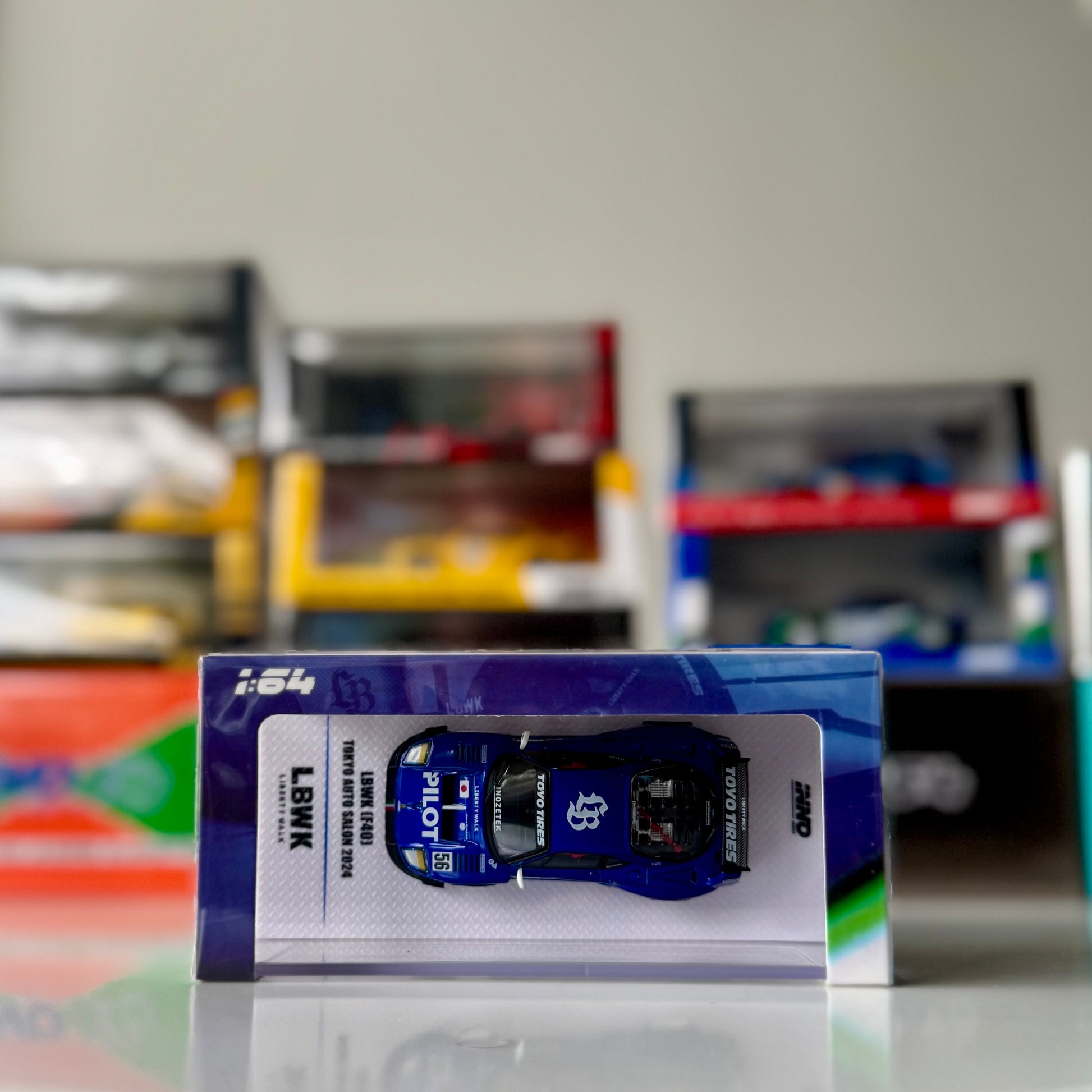 Top-down view of INNO64 1:64 Ferrari F40 LBWK Tokyo Auto Salon 2024 version