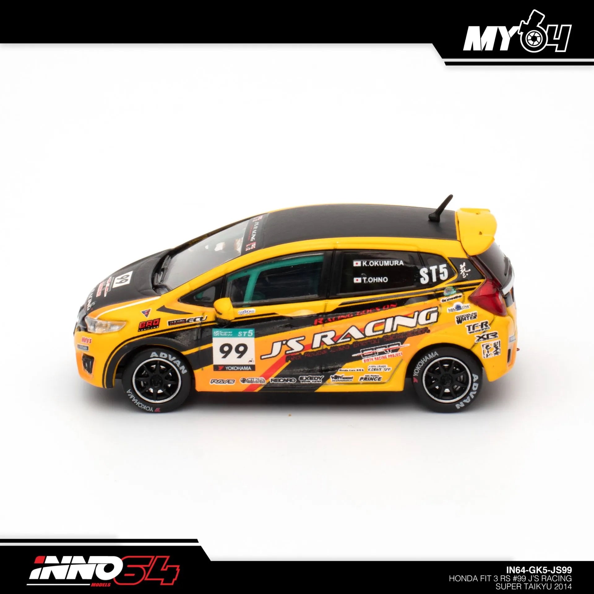 Side profile of INNO64 Honda Fit #99 J’S Racing from Super Taikyu 2014 unboxed
