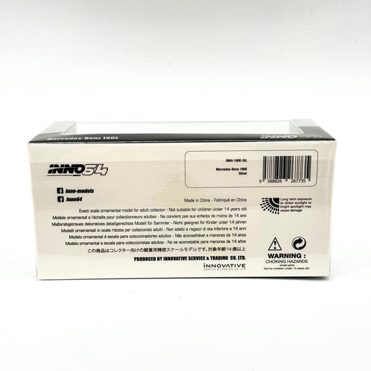Mercedes-Benz 190E Silver packaging rear Inno64 diecast model