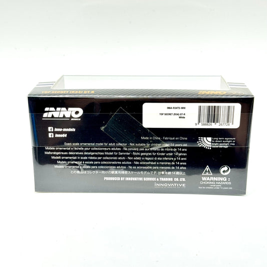Nissan GT-R R34 Top Secret White packaging rear Inno64 diecast
