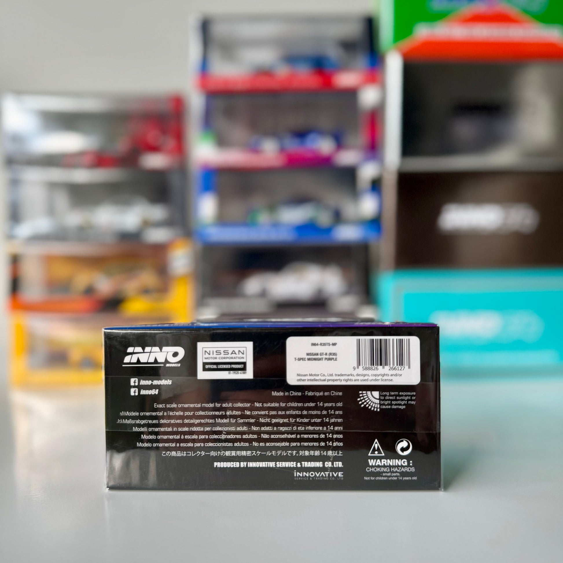 Nissan GT-R R35 T-Spec model by INNO64 in box rear angle