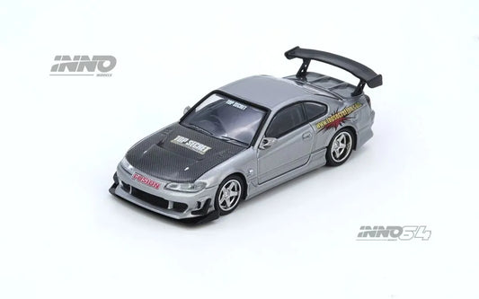 Nissan Silvia S15 Top Secret Silver front angle Inno64 1:64 diecast model car