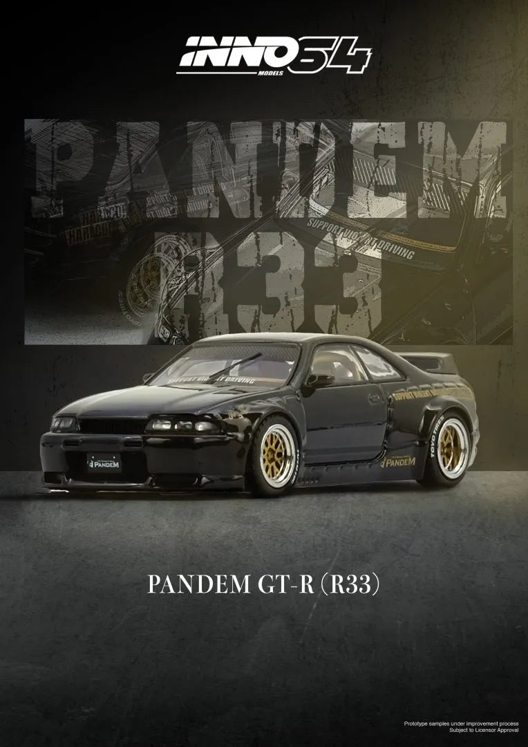 Nissan Skyline GT-R R33 Pandem Rocket Bunny Black front angle Inno64 diecast