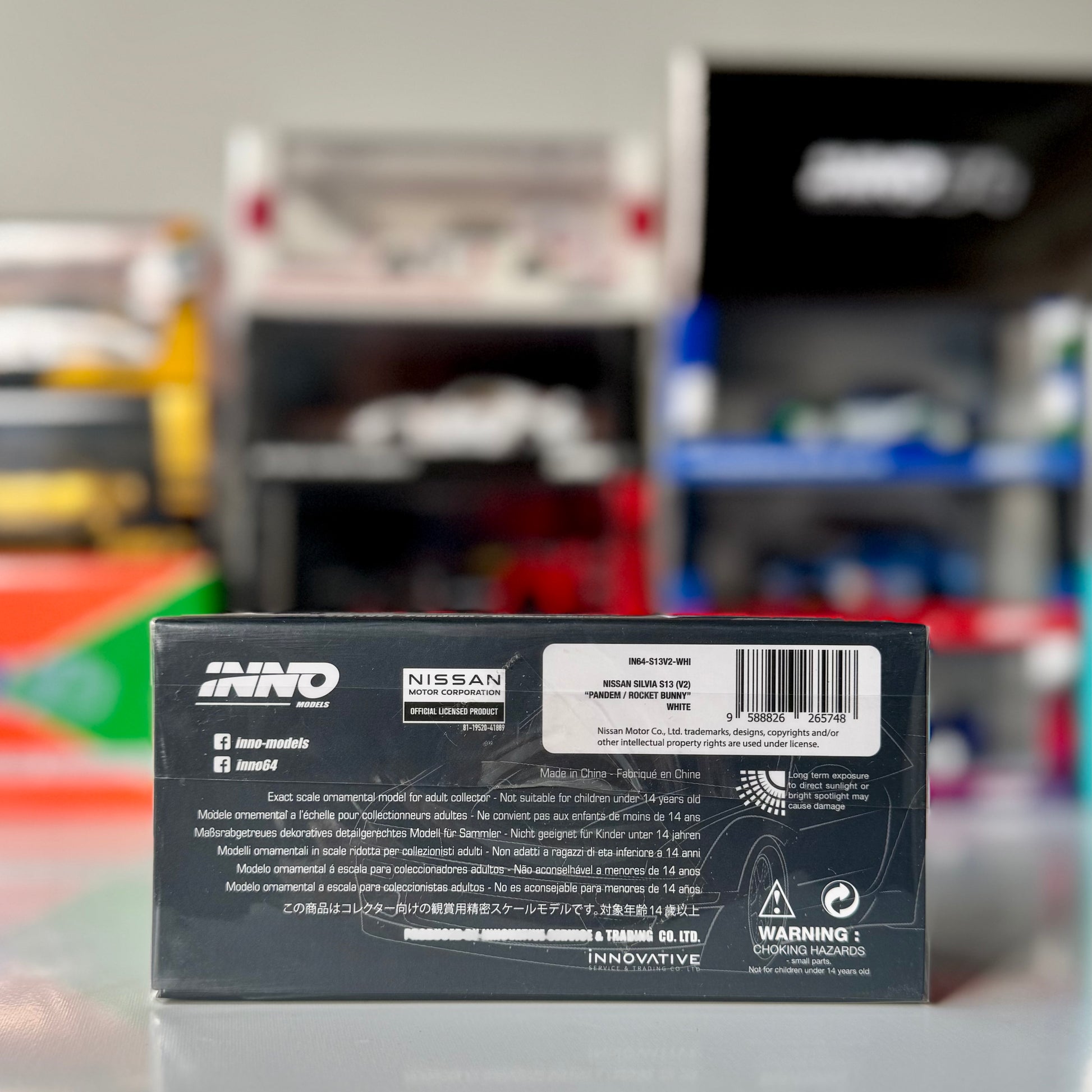 Back of the box of Pandem widebody Nissan Silvia S13 diecast – INNO64 1:64 scale