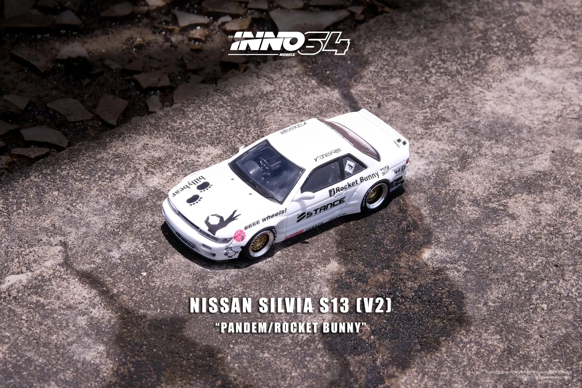 Display shot of INNO64 S13 Pandem Rocket Bunny White – 1:64 scale diecast car