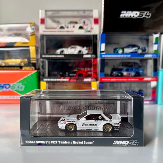 Front view of INNO64 Nissan Silvia S13 Pandem V2 White – 1:64 scale diecast model