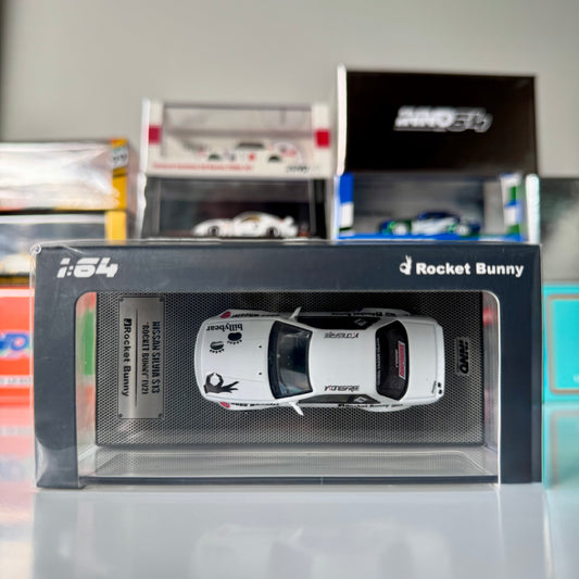 Top-down view of INNO64 Nissan Silvia S13 Rocket Bunny in white