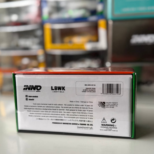 Packaging of INNO64 RX-7 LBWK Orange & Green Malaysia Diecast Expo edition