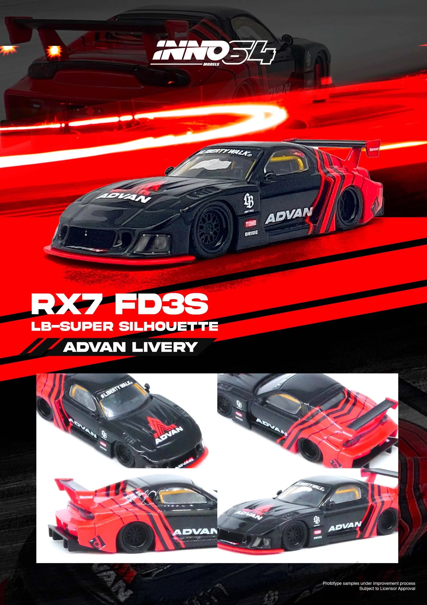 Brochure of INNO64 Mazda RX-7 FD3S LBWK Super Silhouette in Advan livery