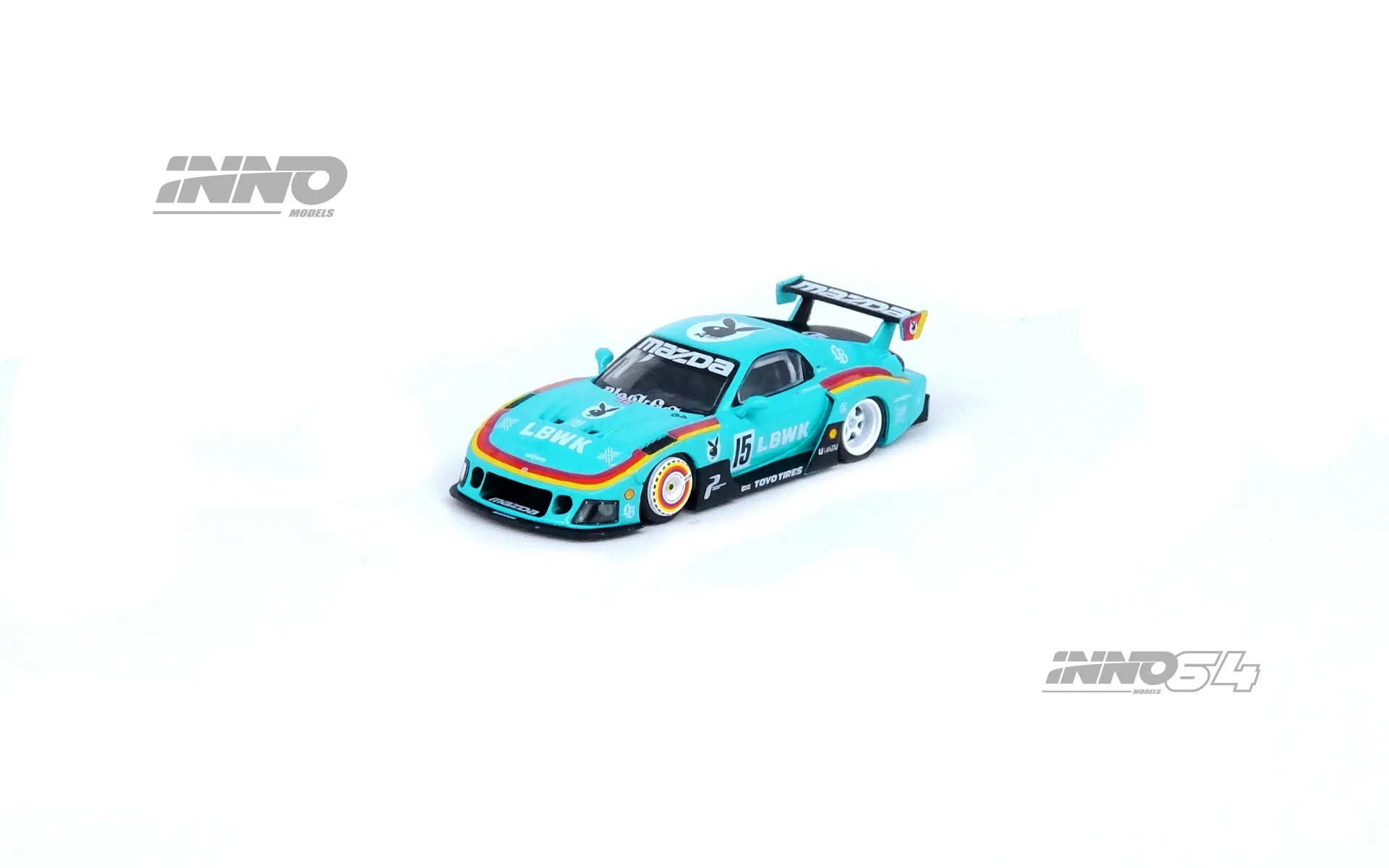 Front view of INNO64 RX-7 FD3S LBWK Super Silhouette unboxed