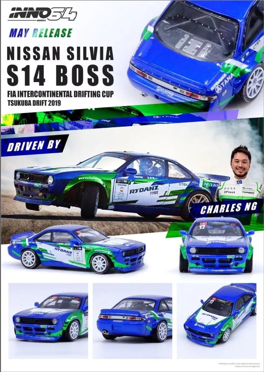 Brochure of INNO64 Silvia S14 Rocket Bunny BOSS FIA Drift 2019 diecast model