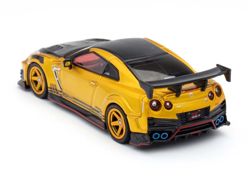 Rear view of INNO64 GT-R R35 Top Secret in gold livery – KL Expo exclusive