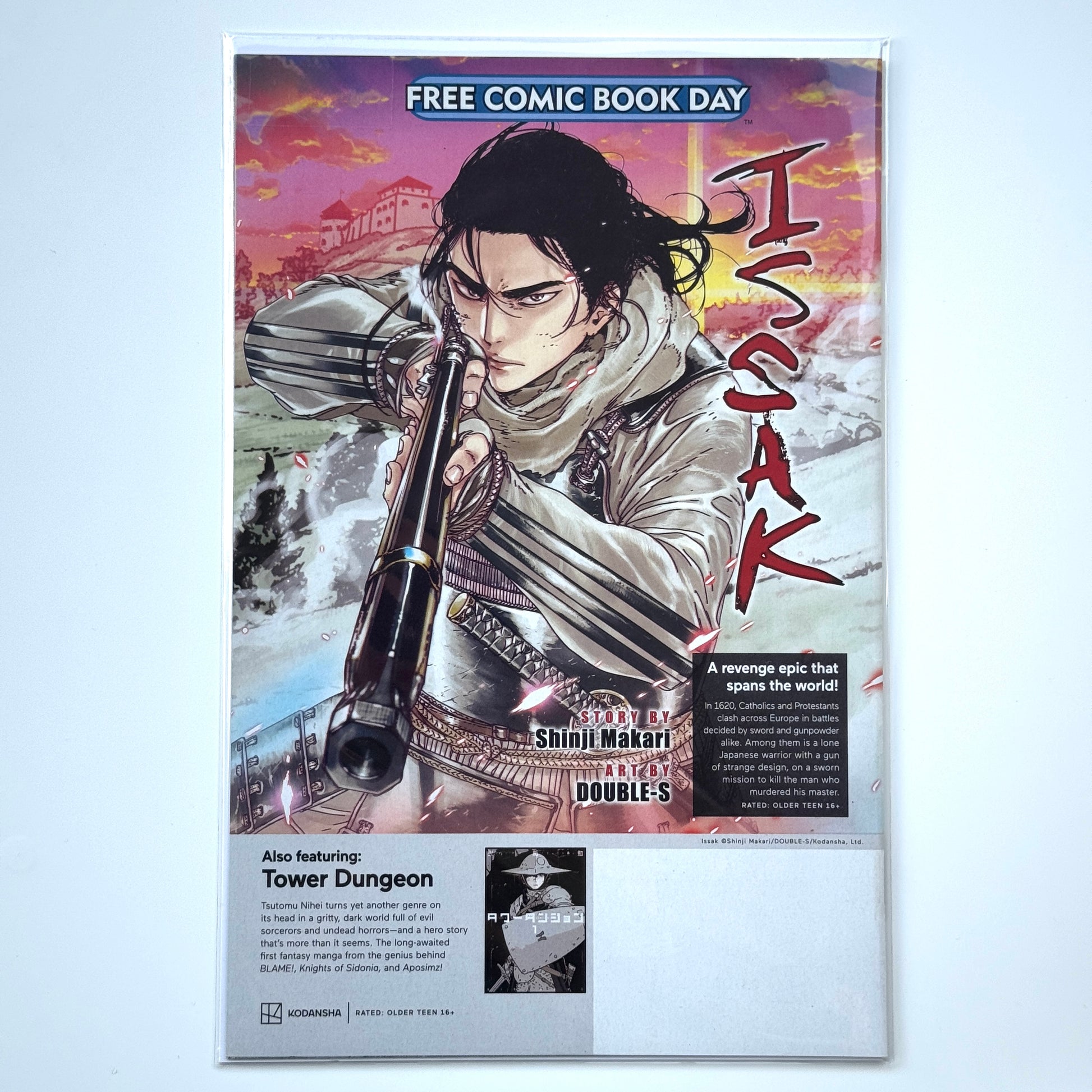 Cover of Issak #1 (2025) Free Comic Book Day comic by Kodansha featuring samurai action scenes