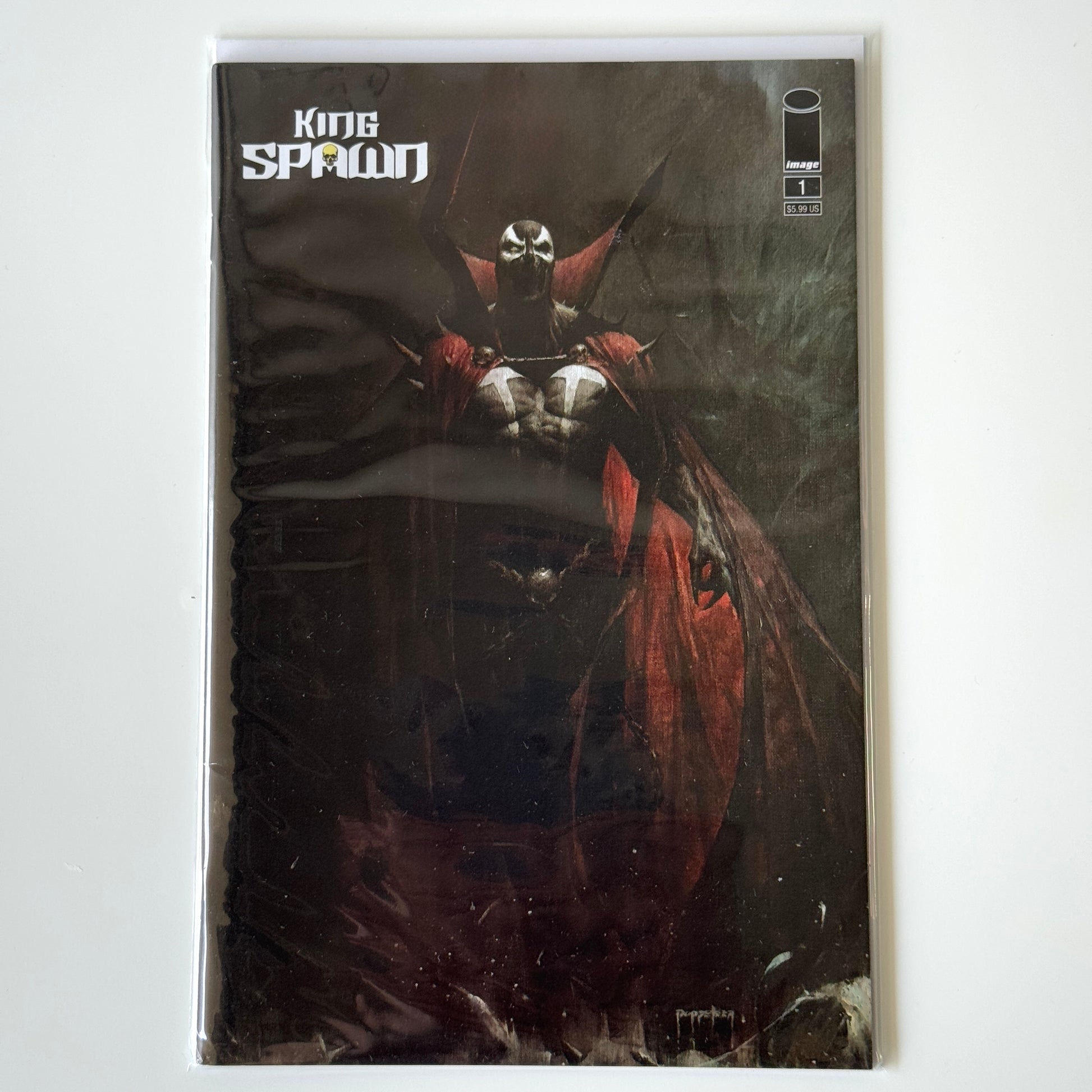 Cover A of King Spawn #1 (2021) by Image Comics featuring Spawn in a fiery gothic pose