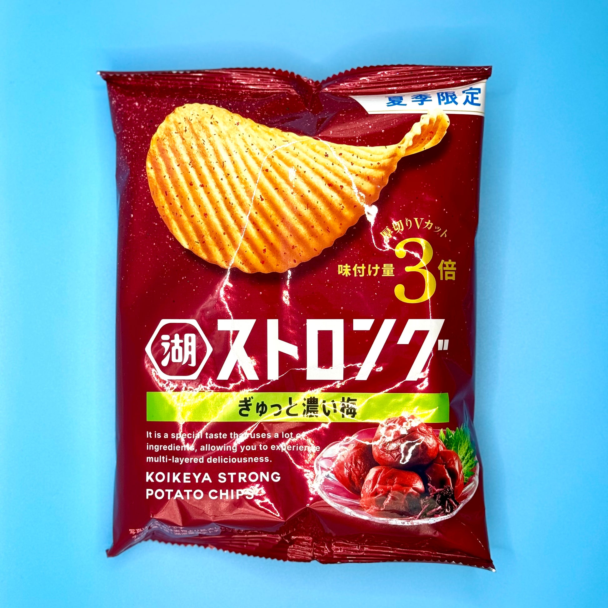 Front packaging of KOIKEYA STRONG Rich Ume Plum Potato Chips 52g