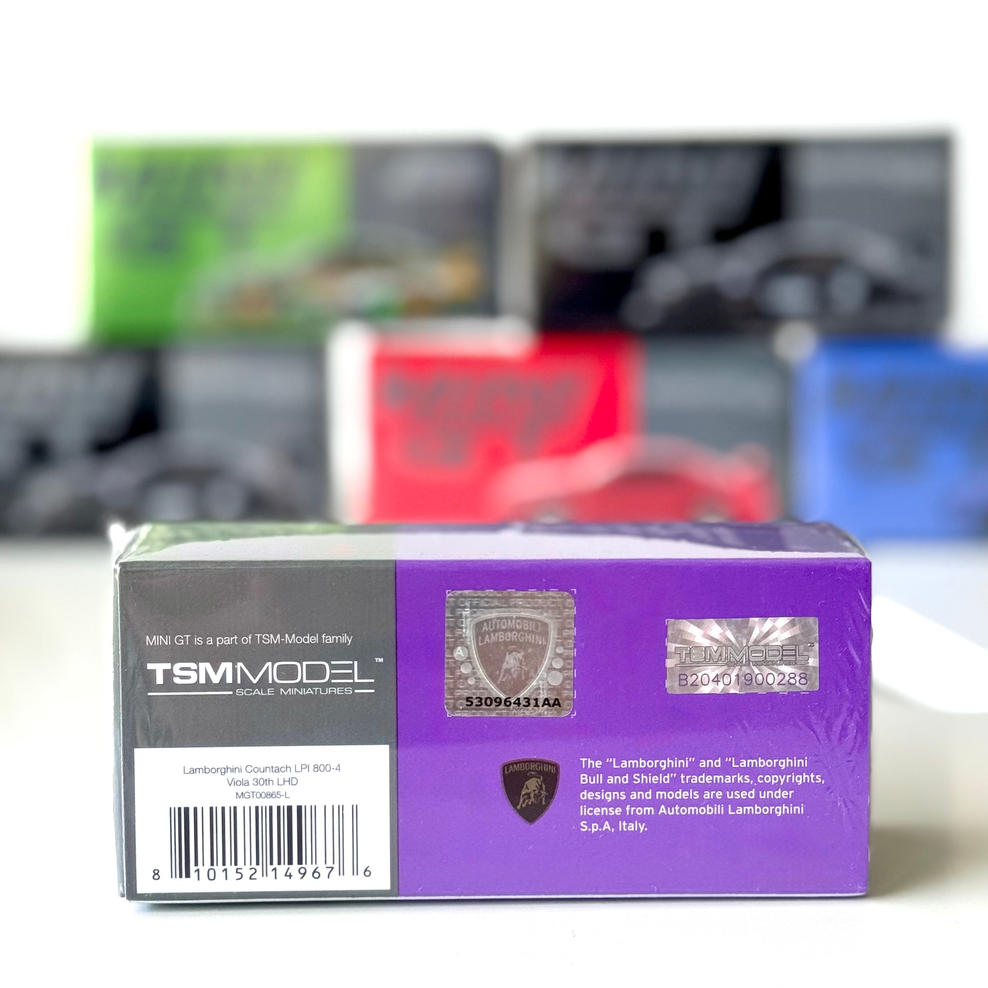 Back of Mini GT packaging for 1:64 Lamborghini Countach LPI 800-4 diecast