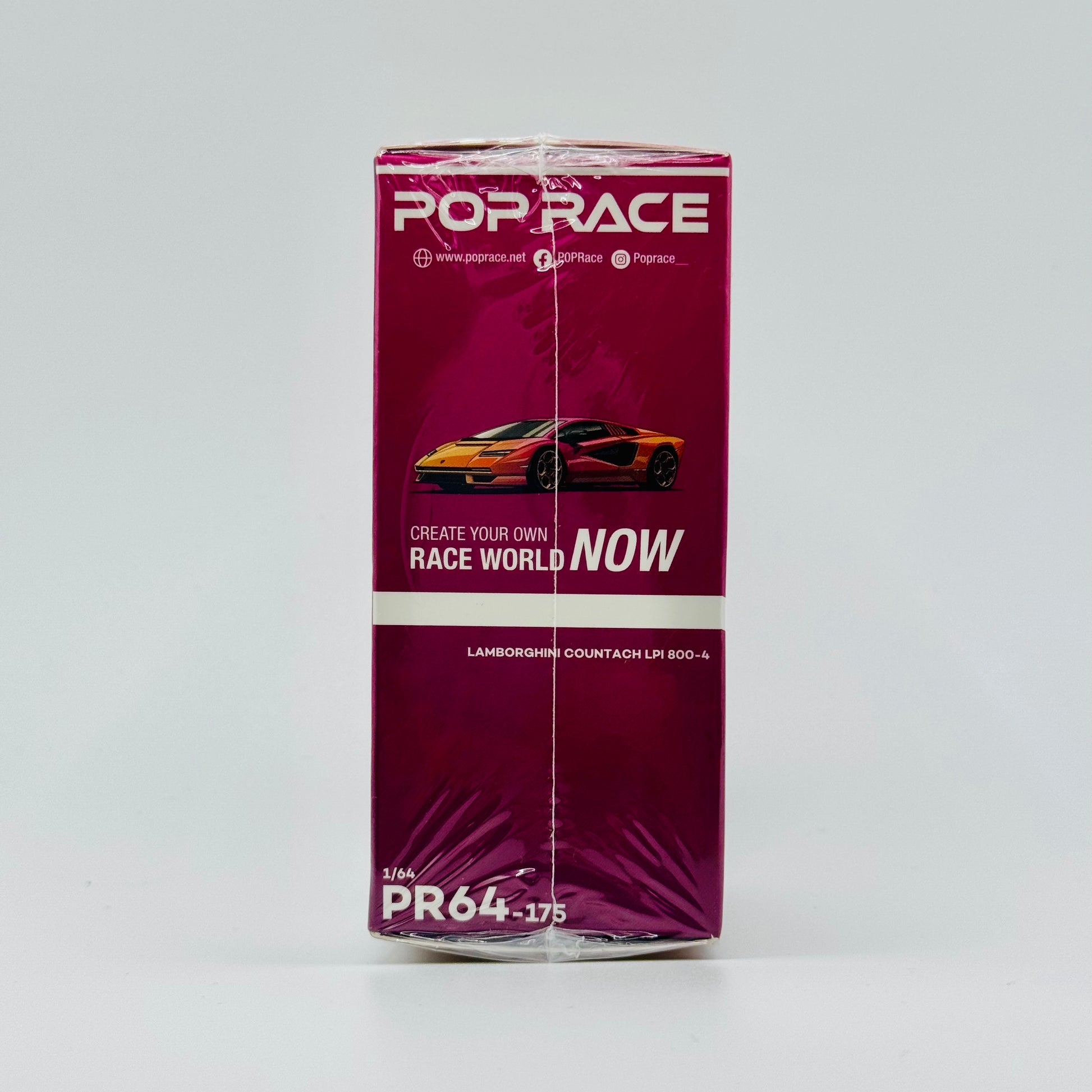 Side profile of Pop Race Lamborghini Countach LPI 800-4 Blu Hal model in box