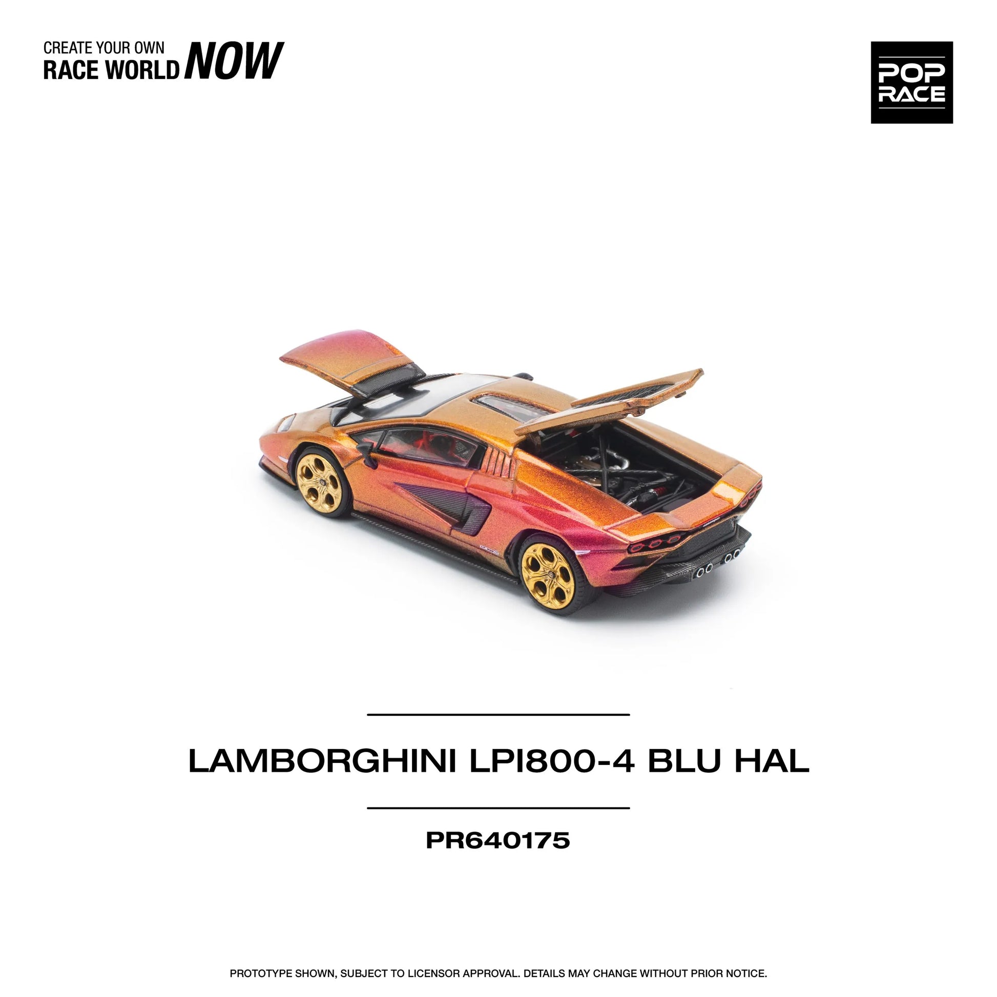 Rear view of Pop Race Lamborghini Countach LPI 800-4 Blu Hal collectible model