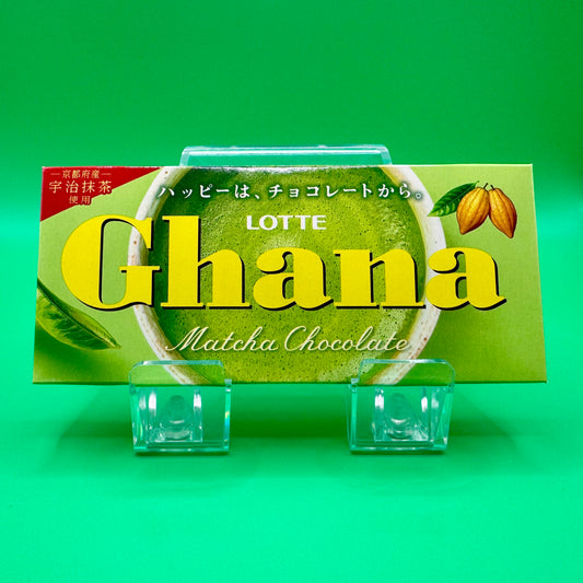 Lotte Ghana Matcha Chocolate Bar 45g featuring Kyoto Uji matcha and milk chocolate in green packaging