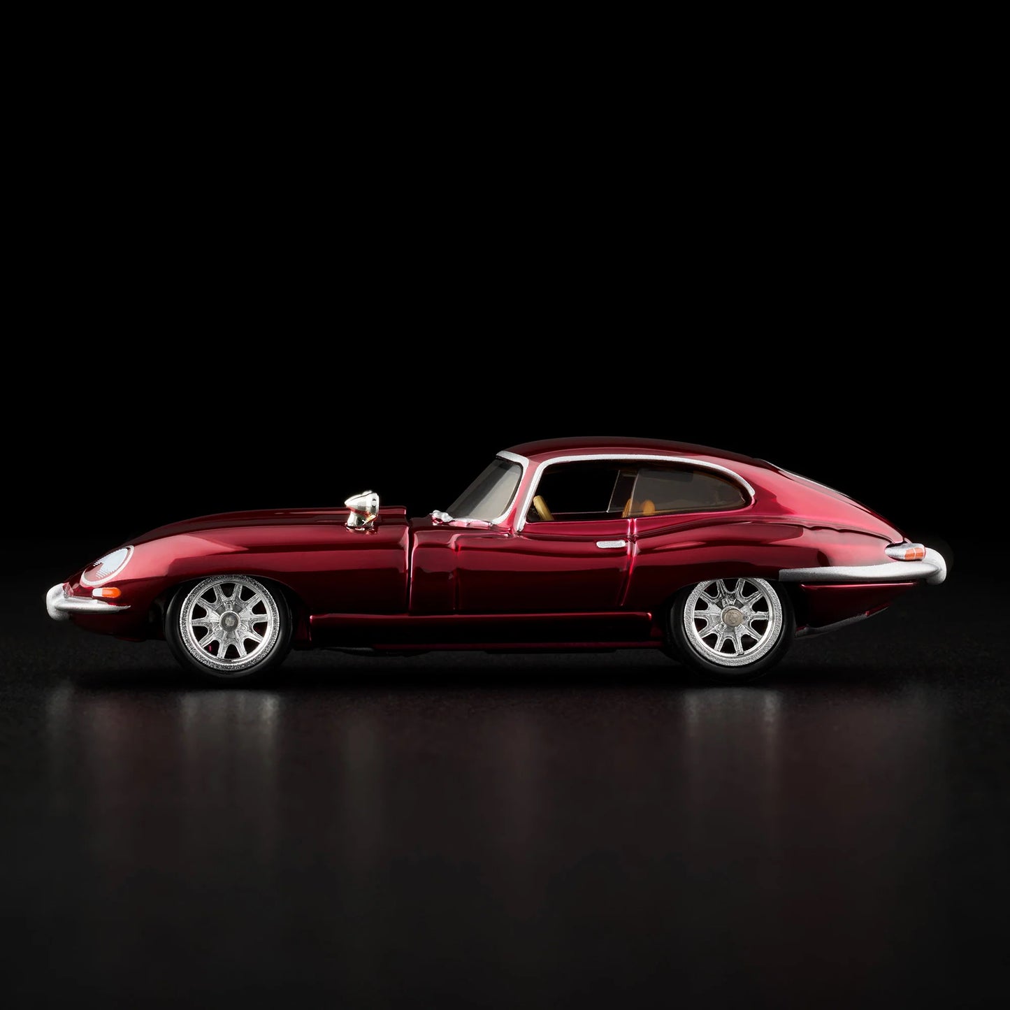 Close-up of the side profile on unboxed 1964 Jaguar E-Type RLC model car