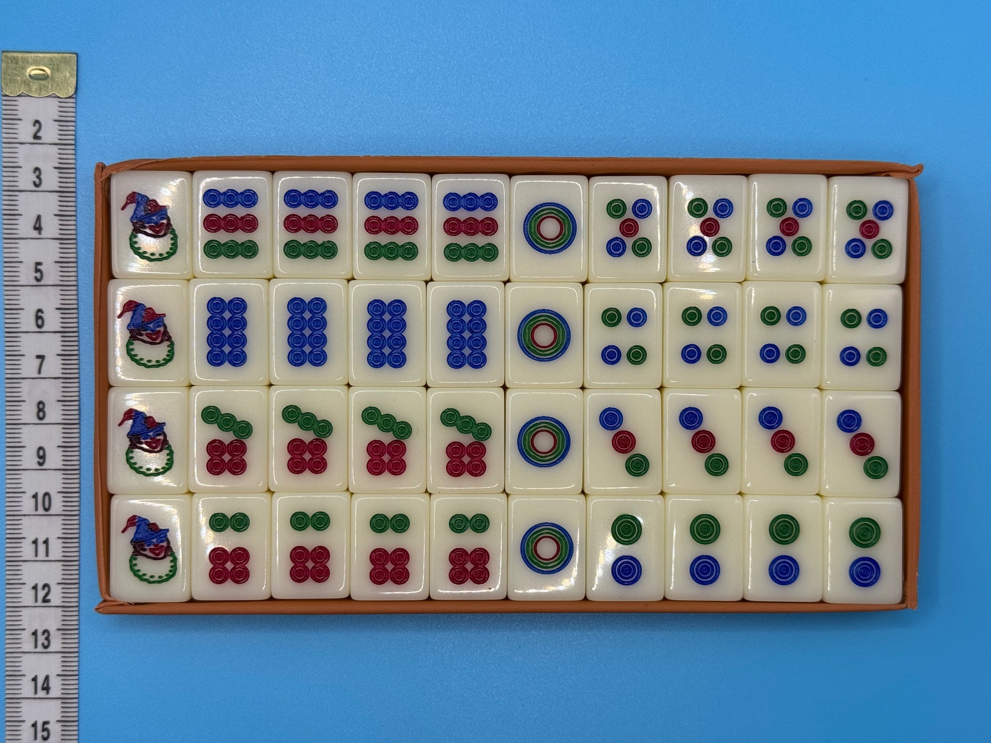 Close-up of Mahjong tiles featuring clear traditional Chinese markings