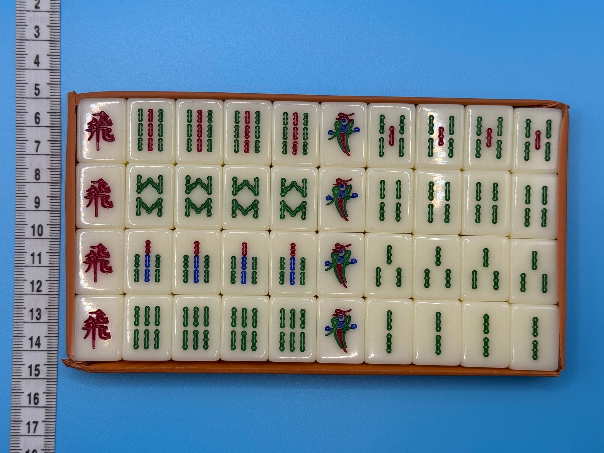 Close-up of Mahjong tiles featuring clear traditional Chinese markings