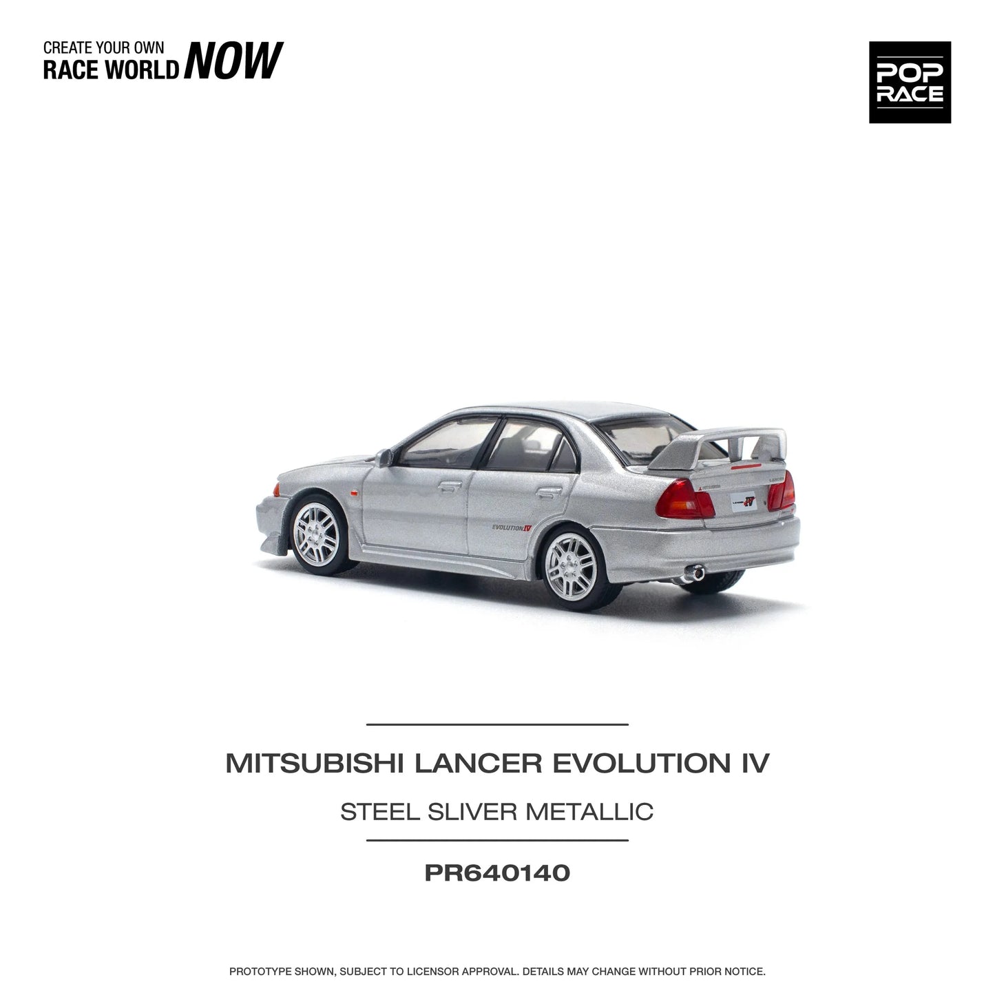 Angled front-left view of Mitsubishi Lancer Evolution IV 1:64 model car