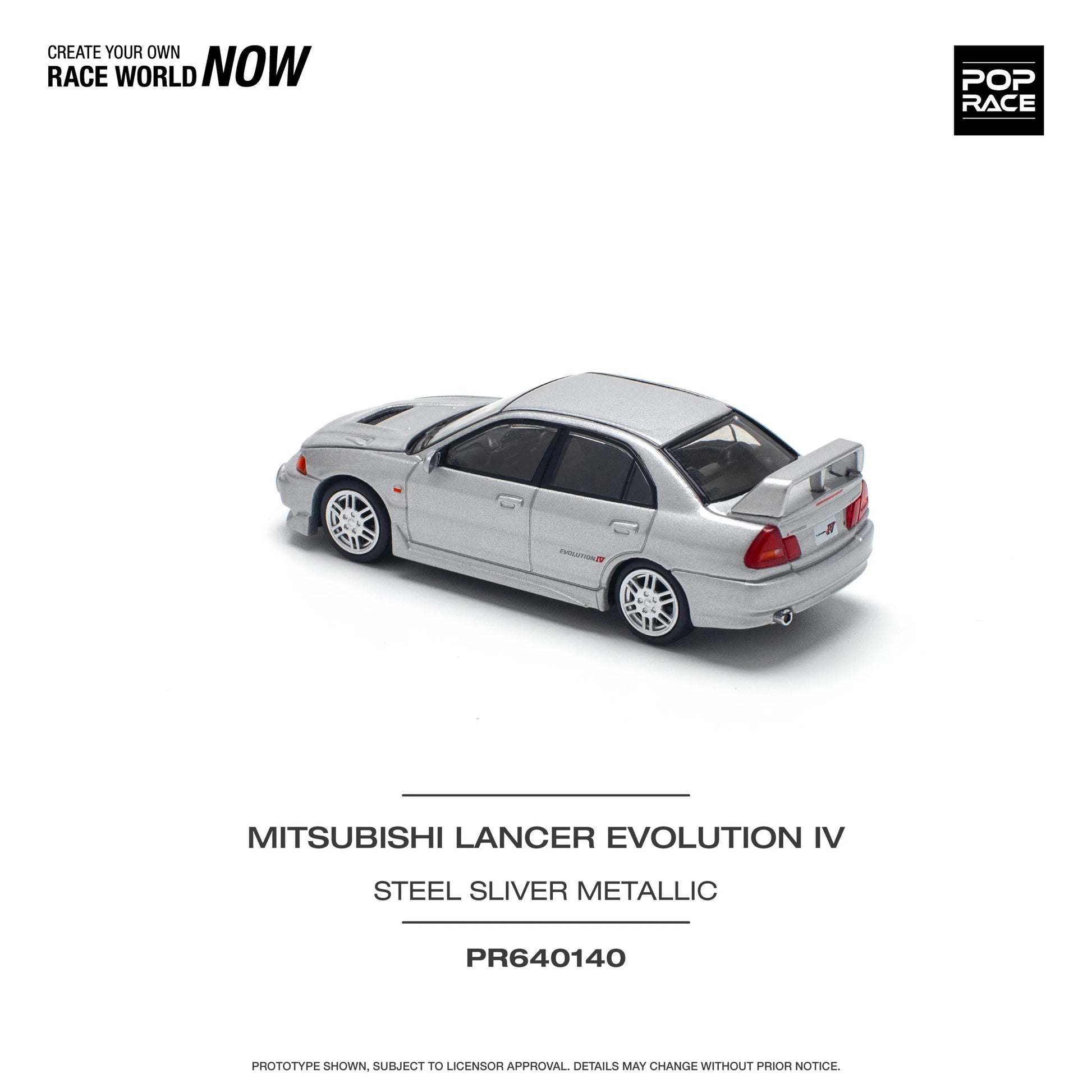 Angled front-left view of Mitsubishi Lancer Evolution IV 1:64 model car