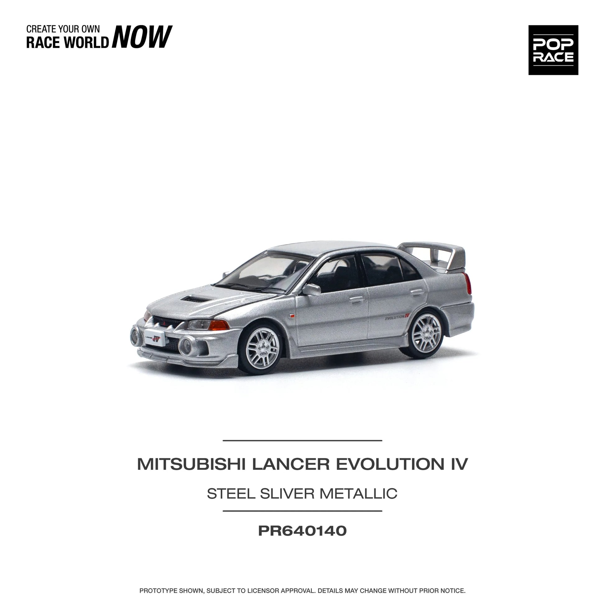 Angled front-left view of Mitsubishi Lancer Evolution IV 1:64 model car