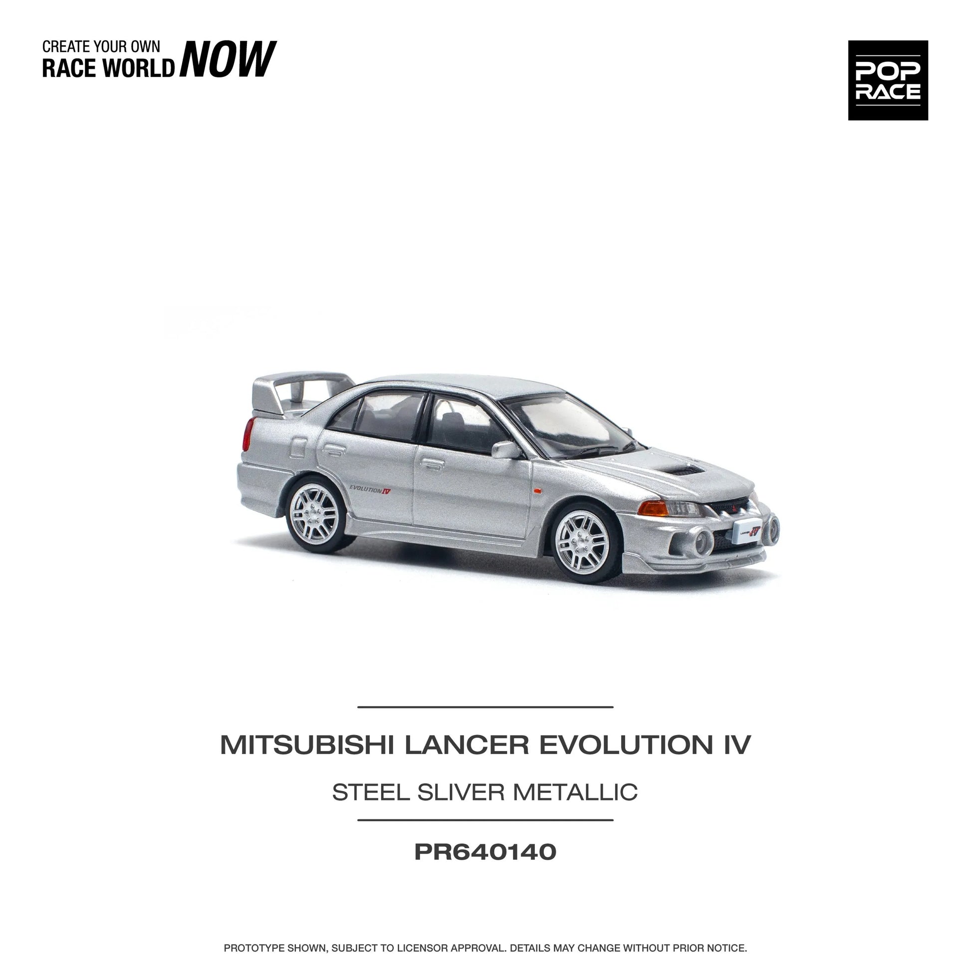 Front-right angled view of Mitsubishi Lancer Evolution IV 1:64 diecast model