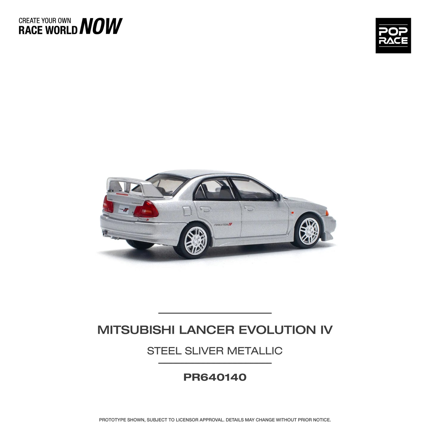 Front-right angled view of Mitsubishi Lancer Evolution IV 1:64 diecast model