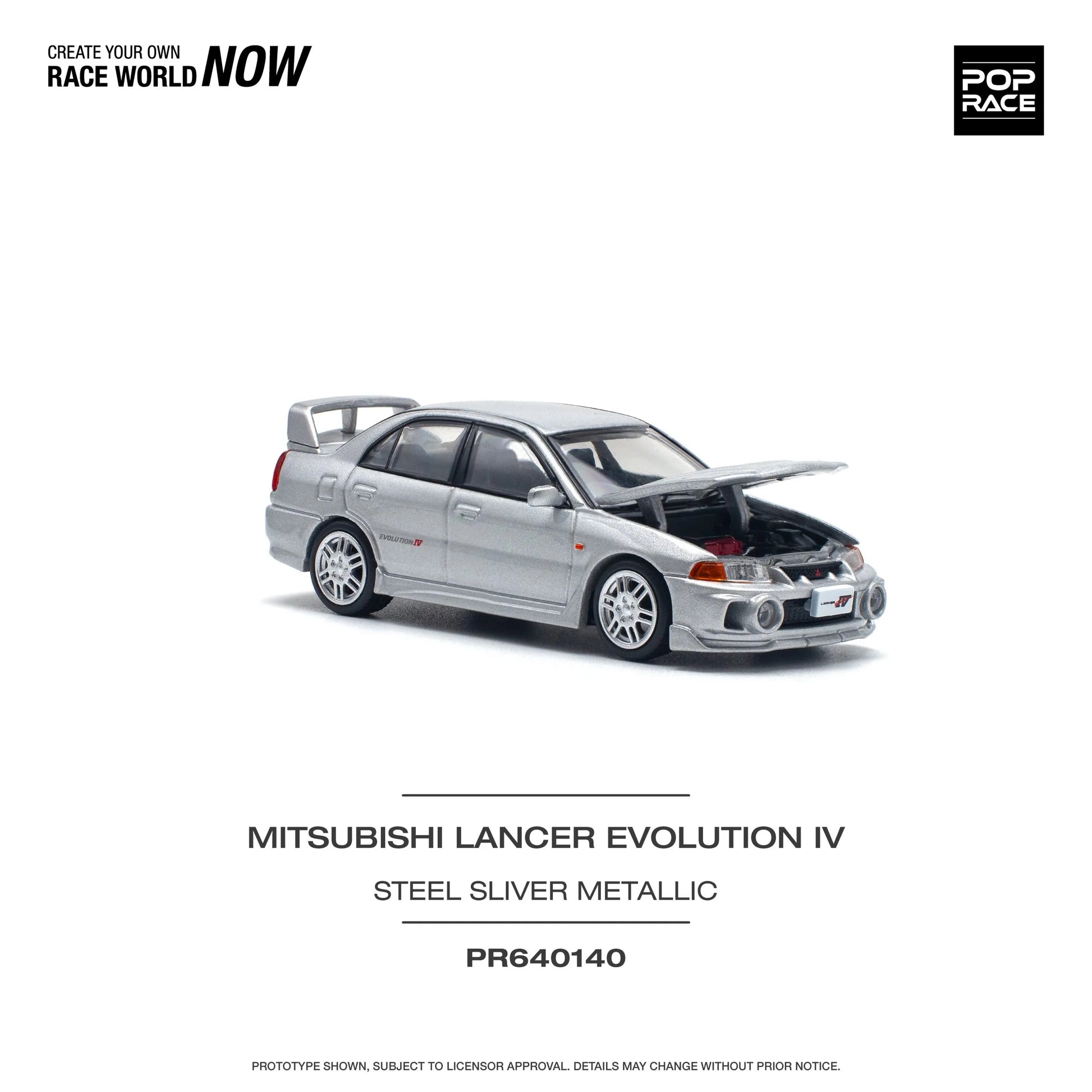 Front view of Mitsubishi Lancer Evolution IV 1:64 diecast model out of box